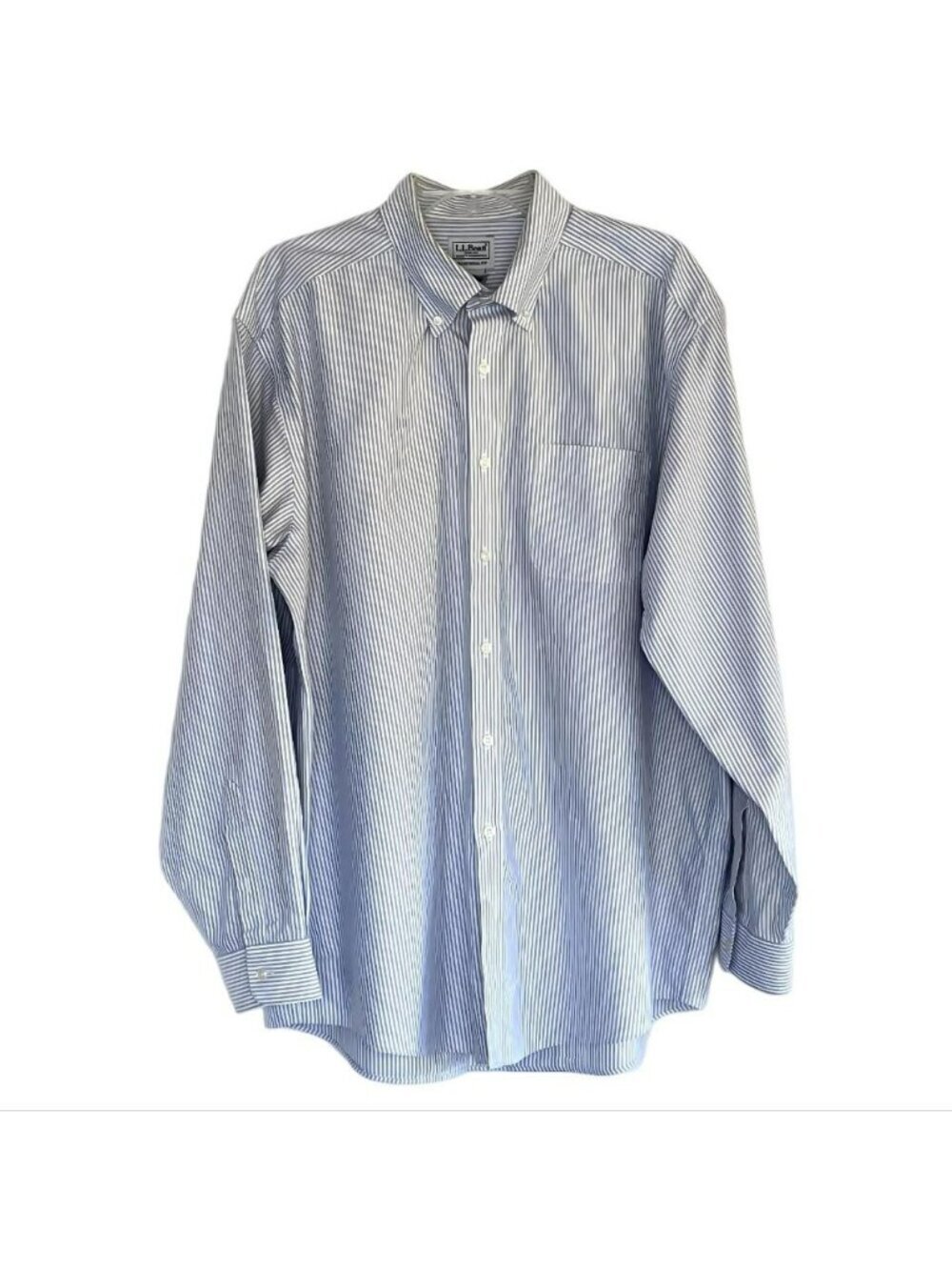 LL Bean Mens Oxford Button Doen Shirt 17-35 Traditional Fit Blue White Stripe